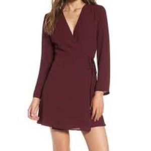 Lush long sleeve wrap dress, burgundy color, NWT